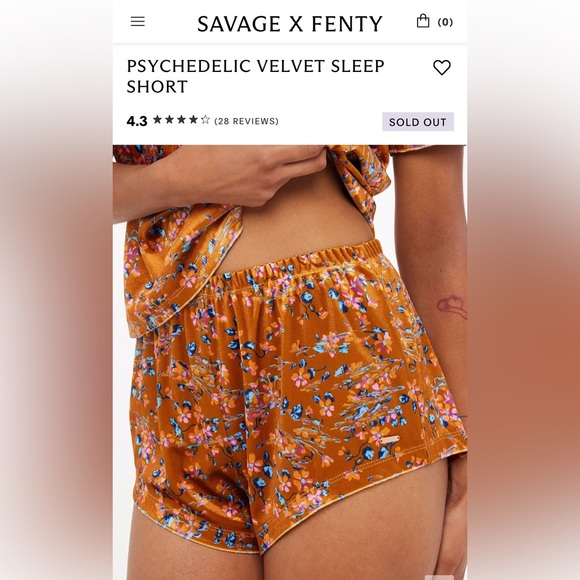 Savage X Fenty Psychedelic Velvet Sleep Short - Orange Floral - Picture 2 of 11
